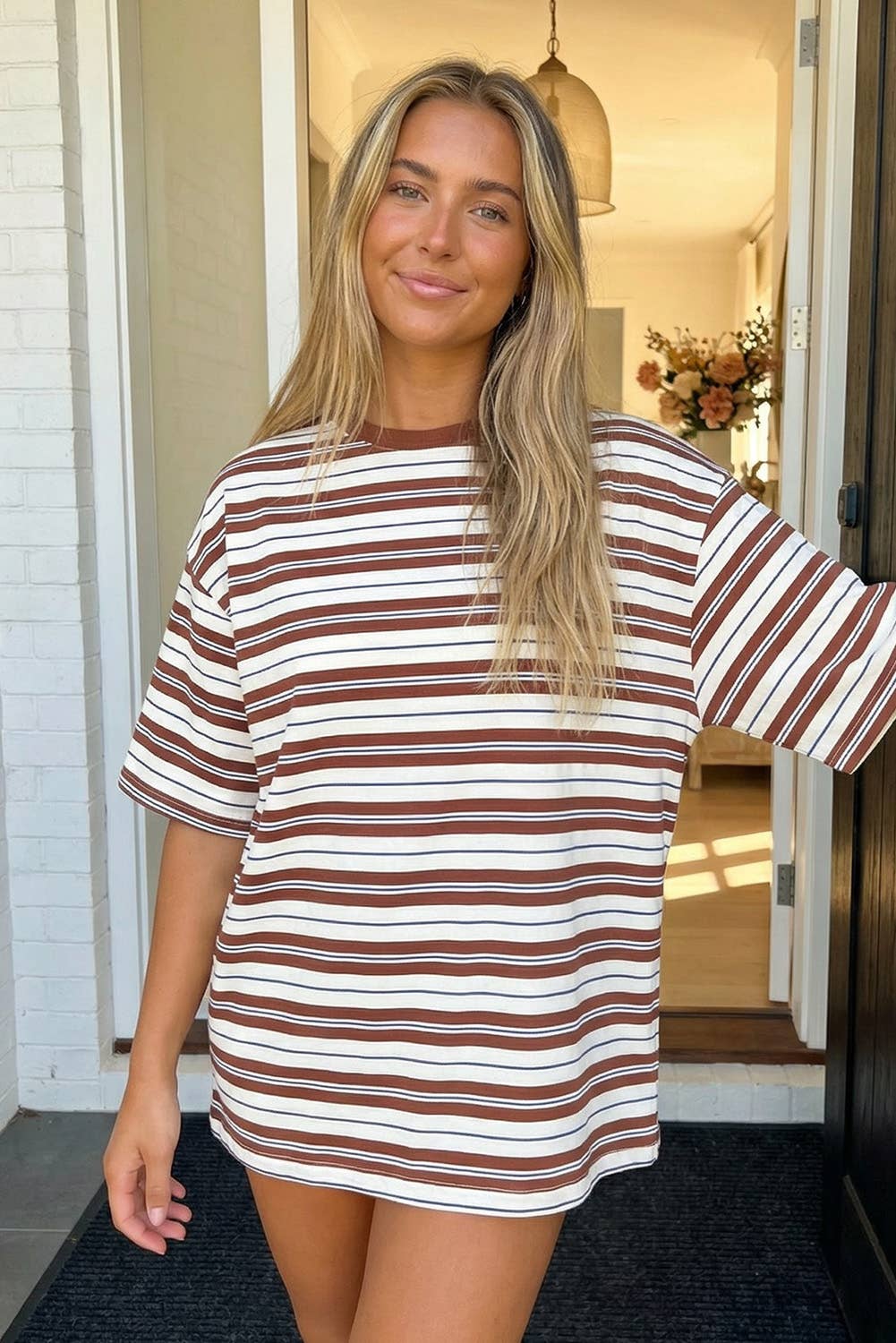 LAS Striped Half Sleeve Casual Oversized Tee (S-XL)