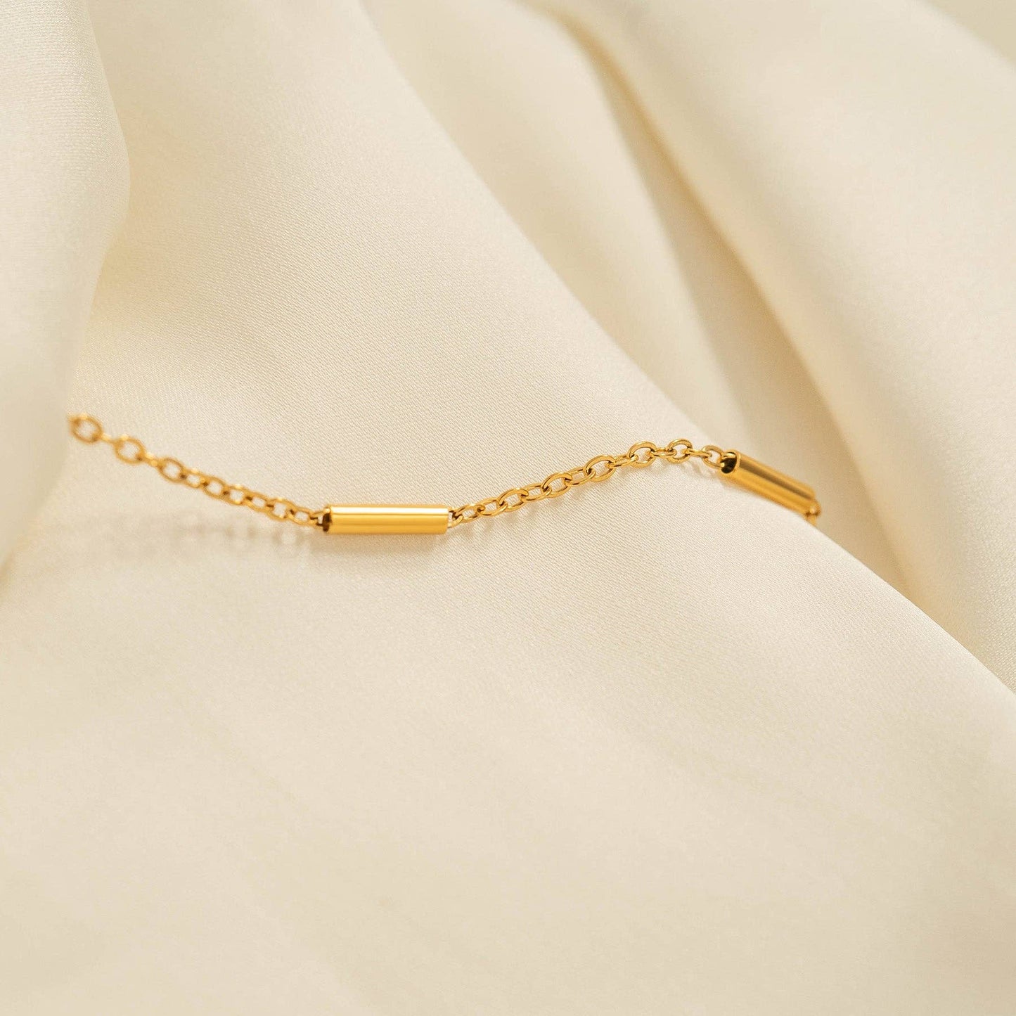18K Gold PVD Stainless Steel Satellite Bar Chain Necklace