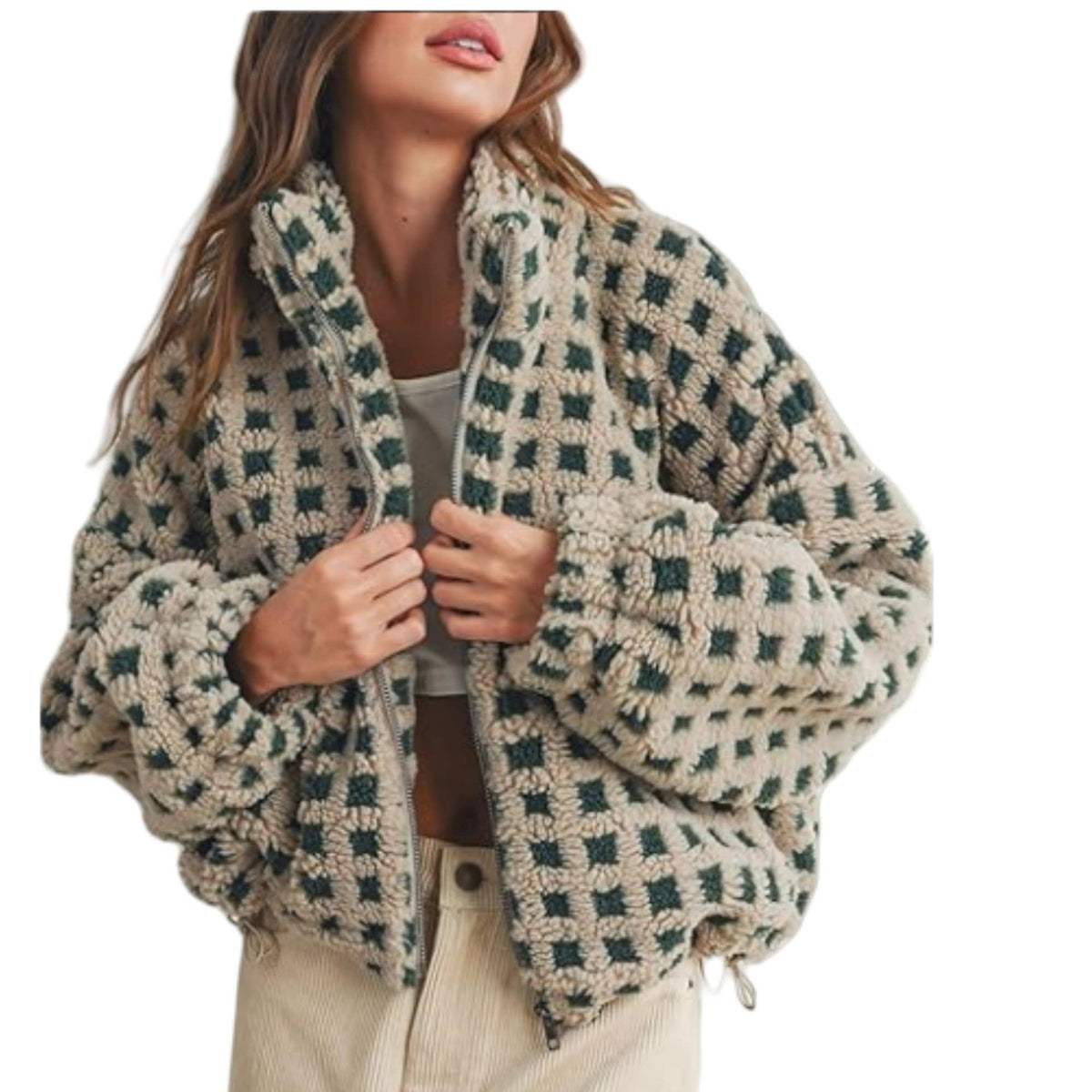 Checkered Gingham Sherpa zip-up jacket 6 COLORS