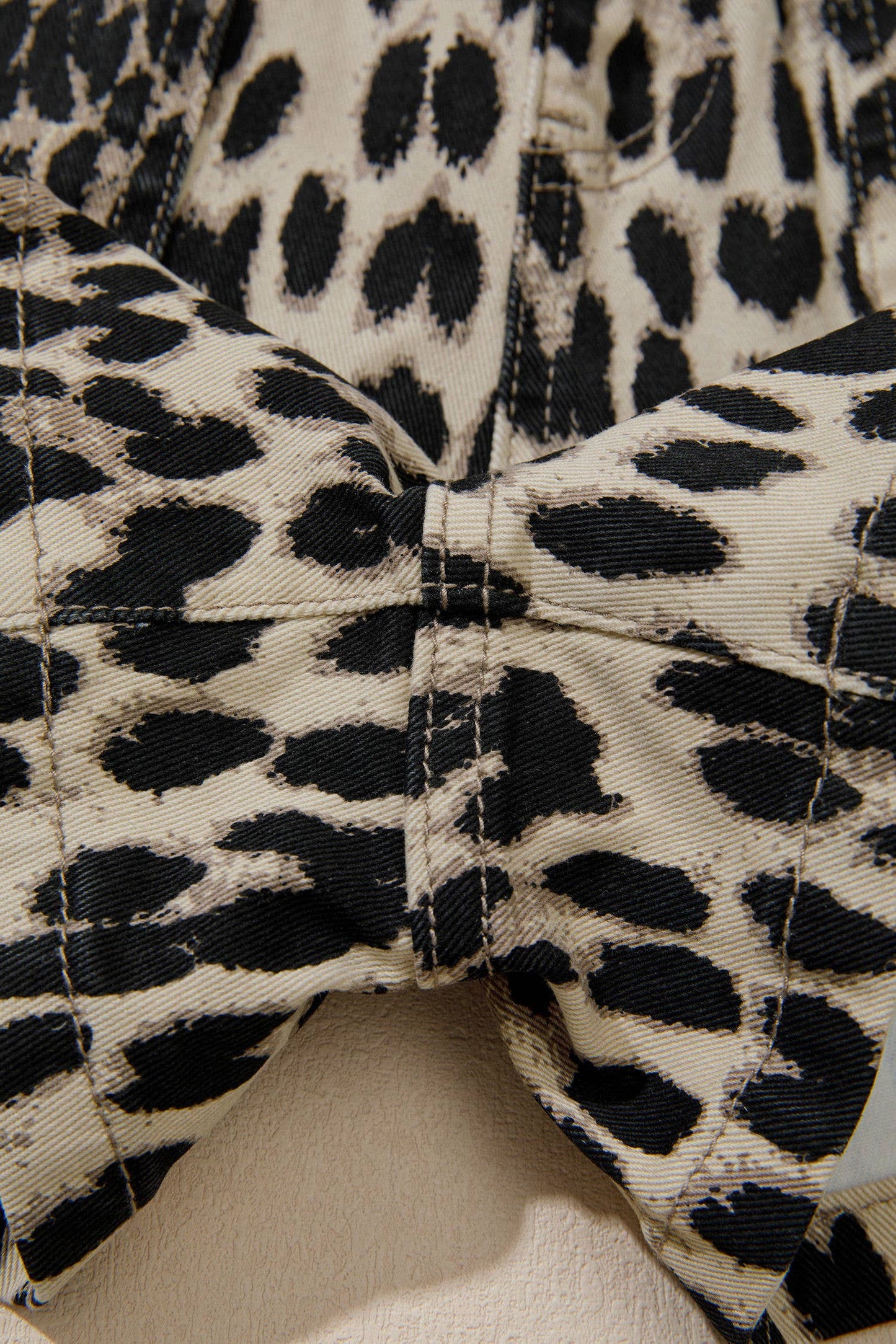Leopard Lace-up Elastic Waistband Mid Rise Denim Shorts