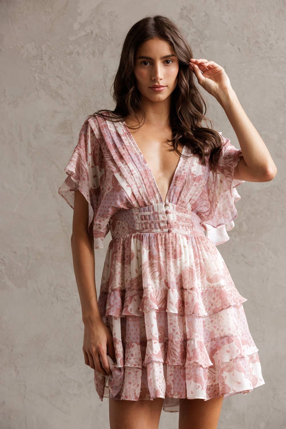 FLORAL MULTI RUFFLE TIERED MINI DRESS