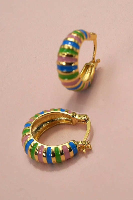 COLORFUL ENAMEL HUGGIE HOOP EARRINGS