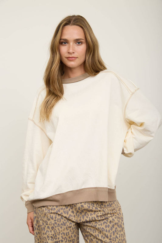 EXPOSED SEAM CONTRAST TRIM KNIT TOP