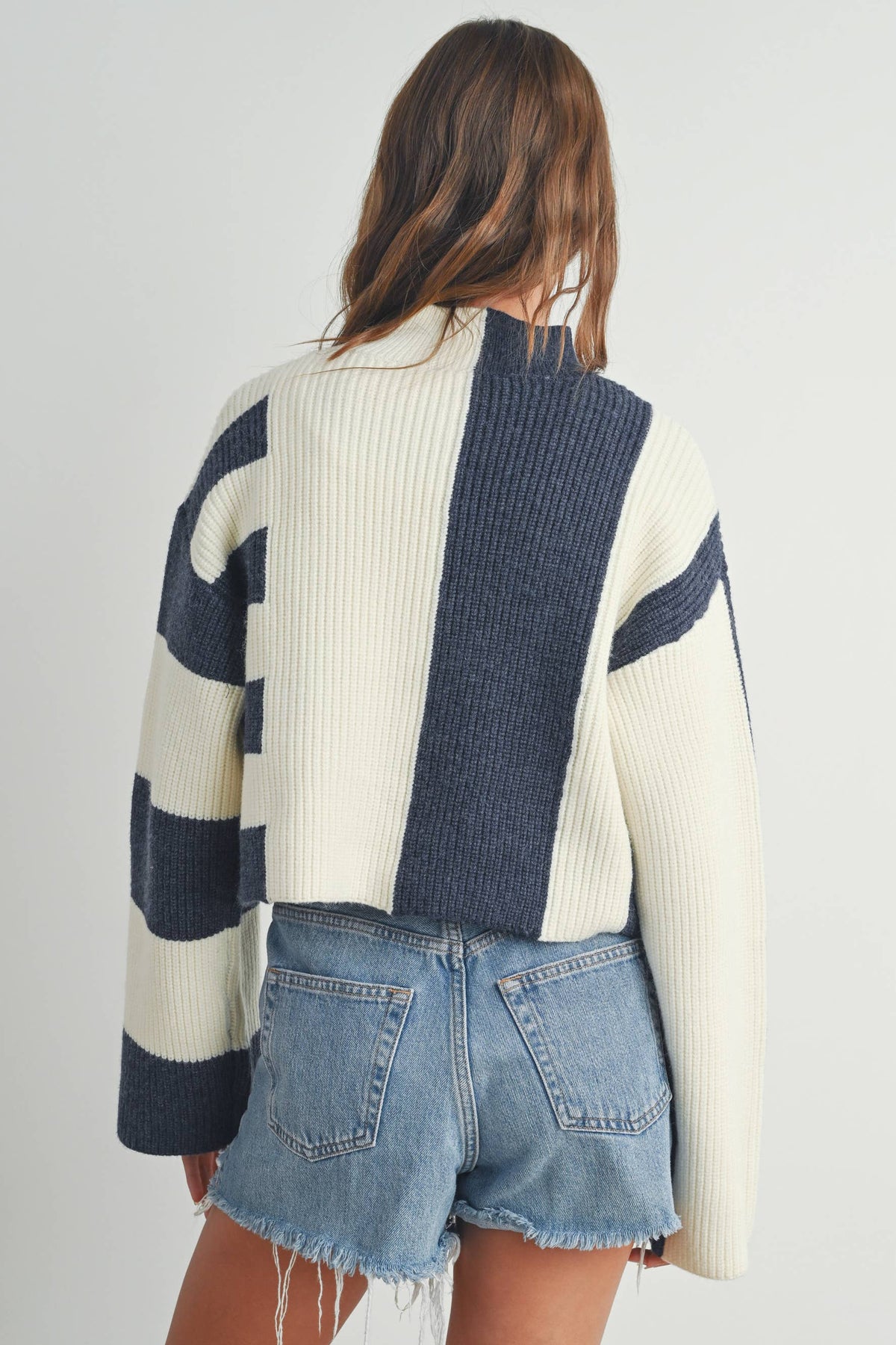 Color Block Mock Turtleneck Sweater - BMW7161
