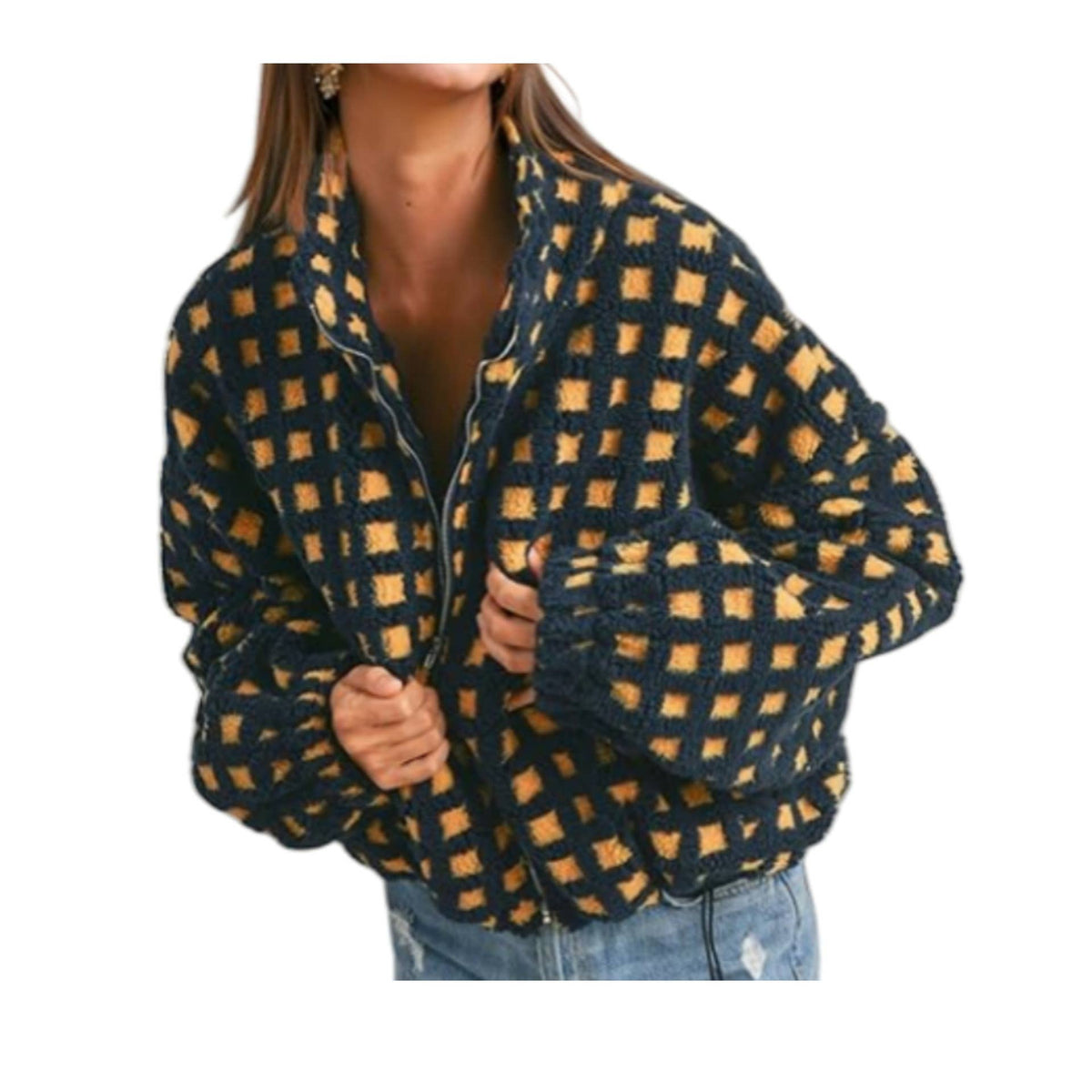 Checkered Gingham Sherpa zip-up jacket 6 COLORS