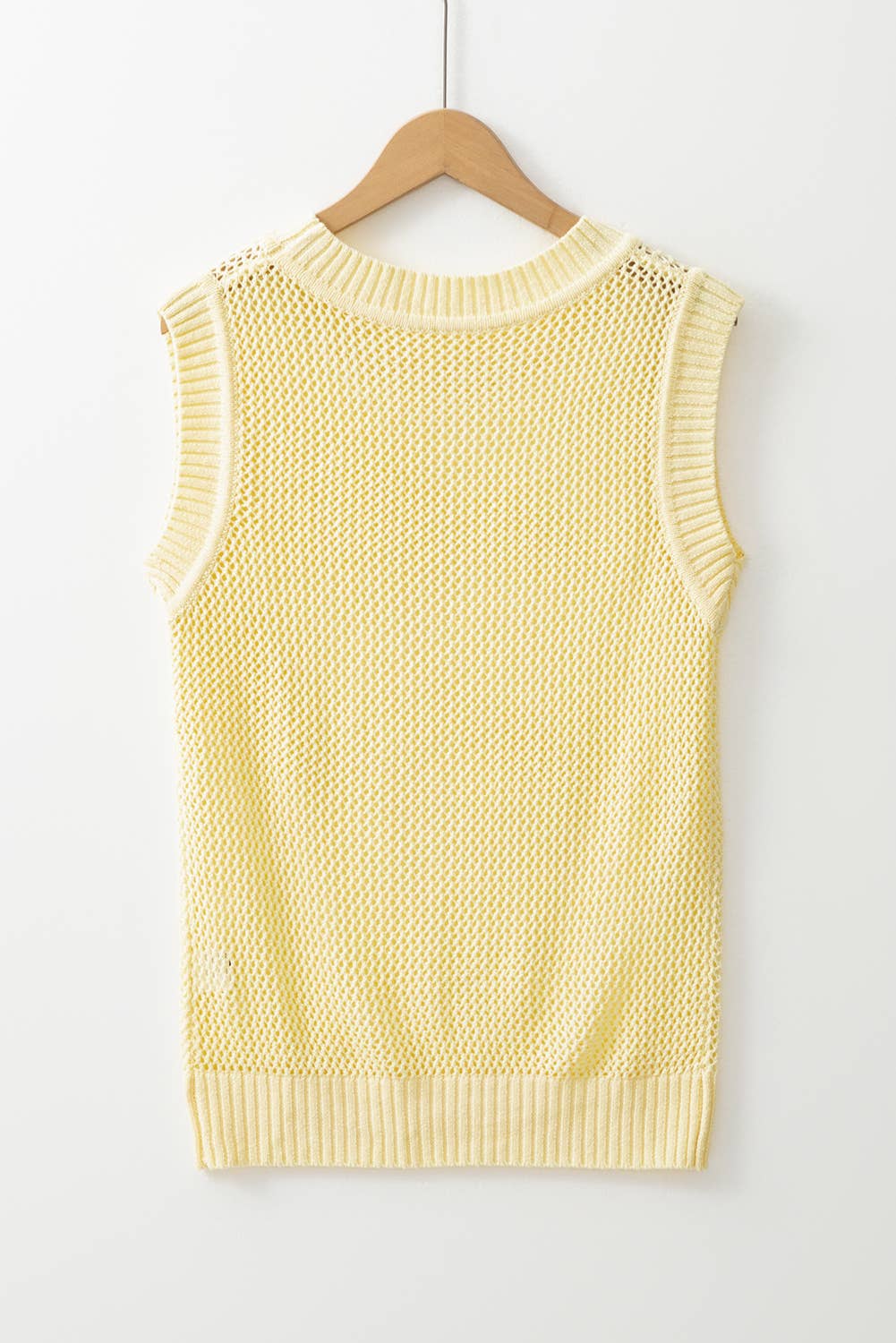 LAS Solid Color Hollowed Knit Round Neck Sweater Vest (S-XL)