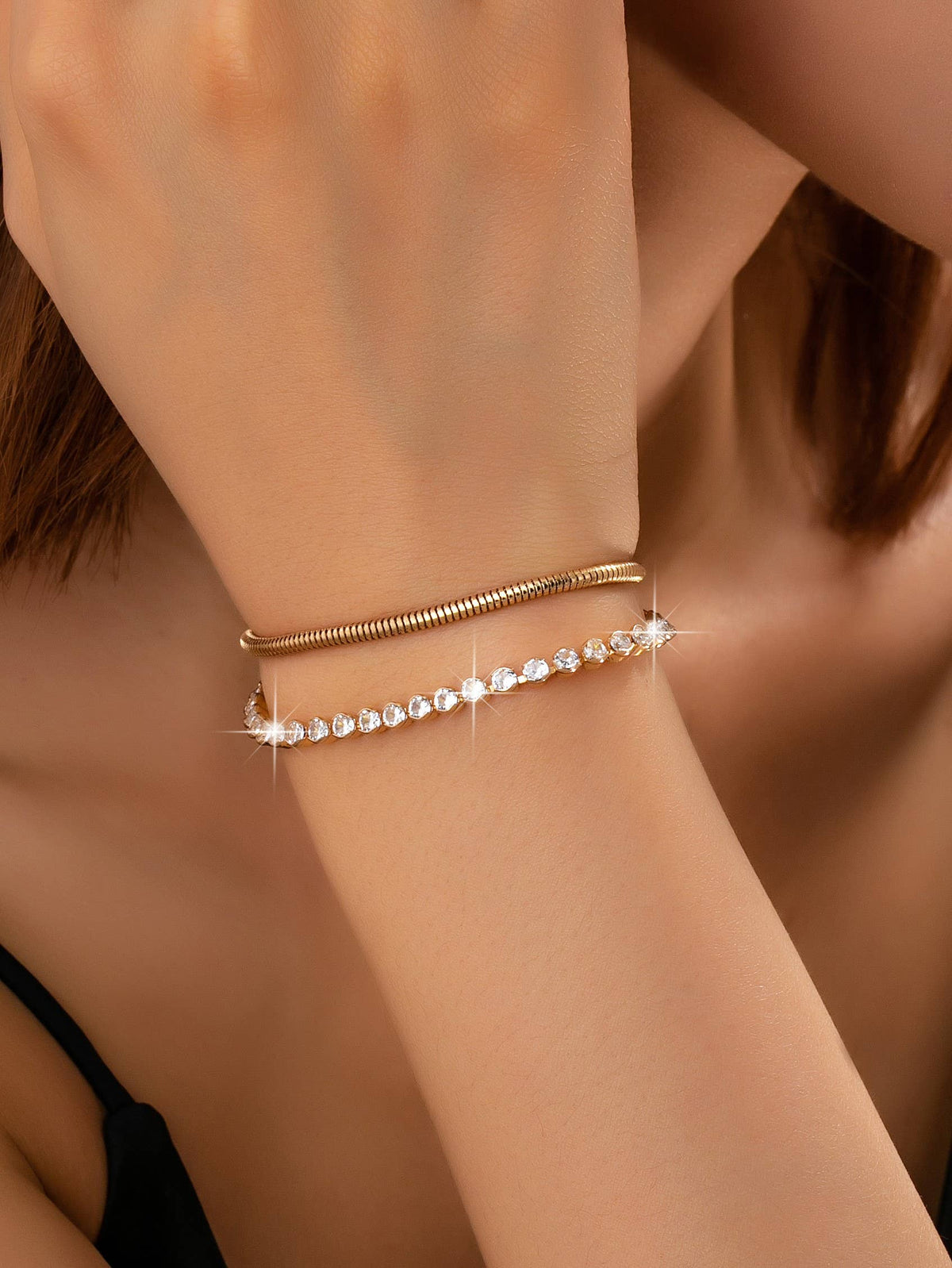 Double Snake Chain Crystal Bracelet | 80B1653