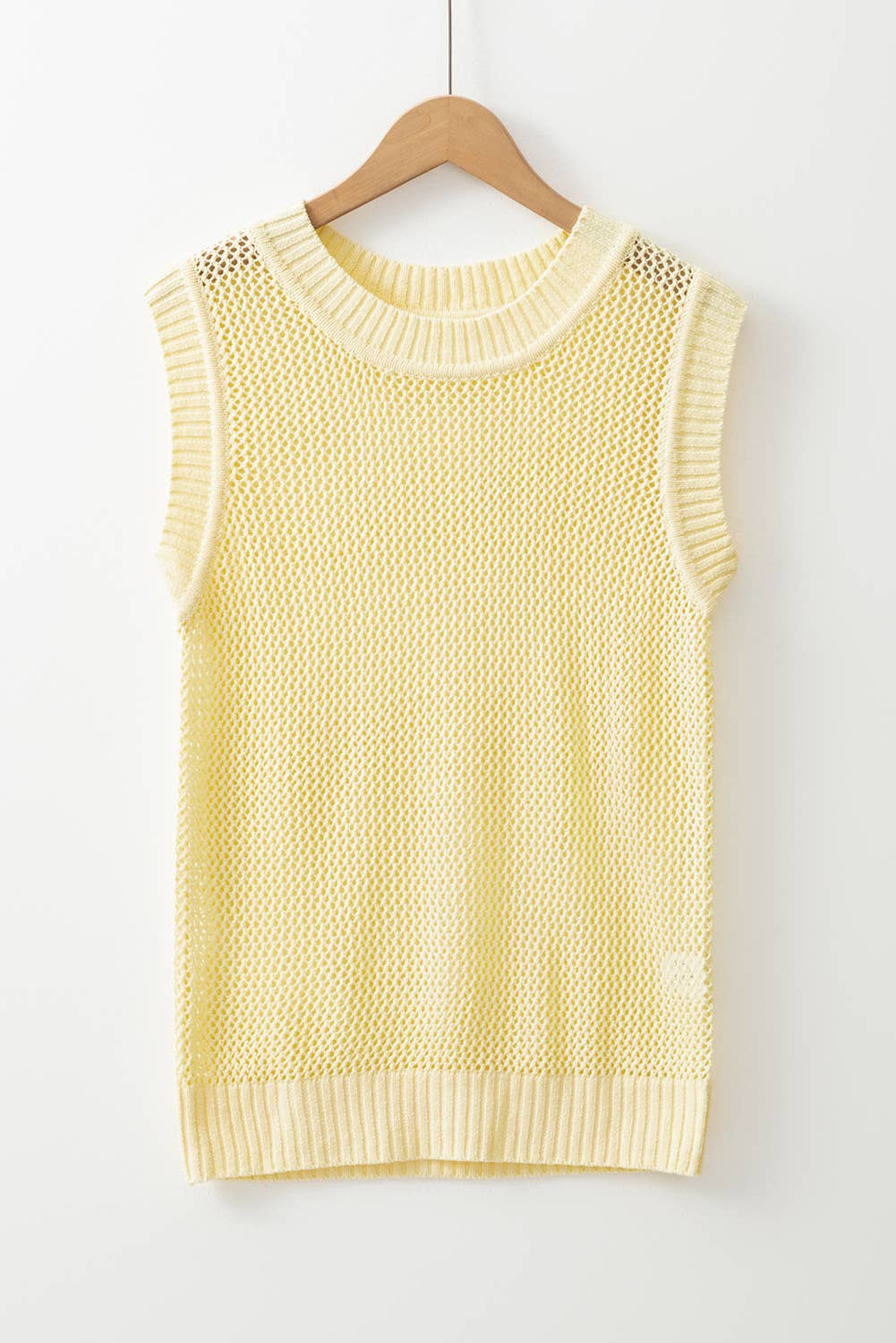 LAS Solid Color Hollowed Knit Round Neck Sweater Vest (S-XL)