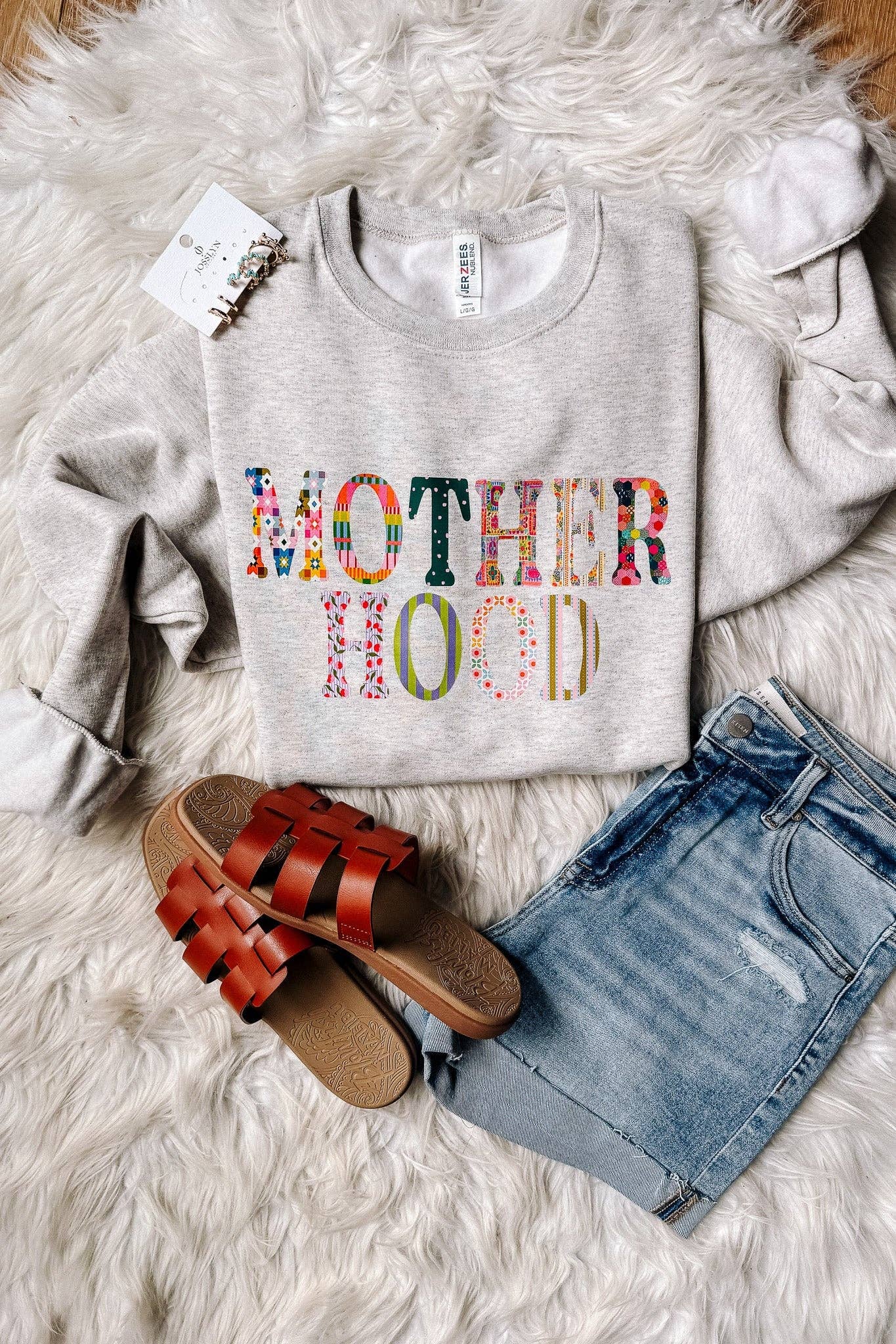 Patchwork Mother Hood Graphic Sweatshirt - Oatmeal Heather