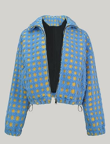 Checkered Gingham Sherpa zip-up jacket 6 COLORS