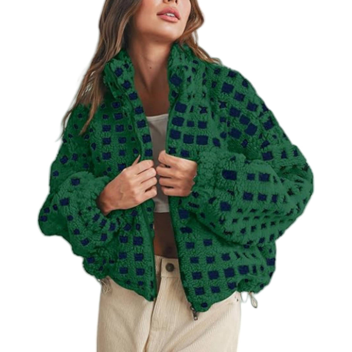 Checkered Gingham Sherpa zip-up jacket 6 COLORS