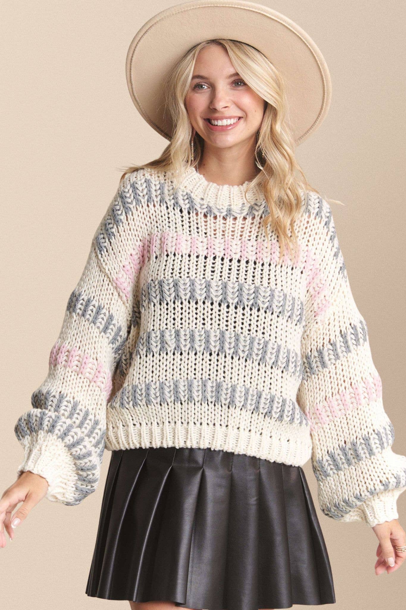PUFF SLEEVE KNIT SWEATER