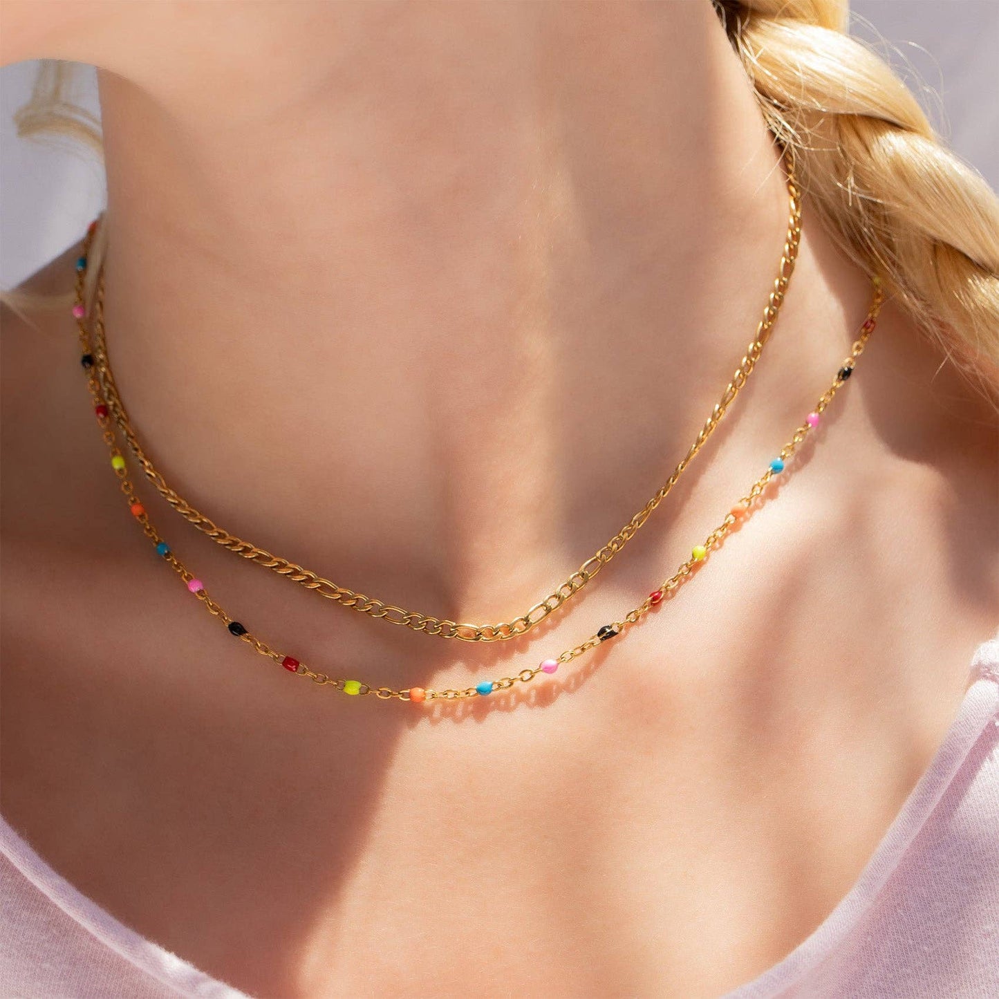 18K Gold PVD Stainless Steel Multi Confetti Chain Necklace
