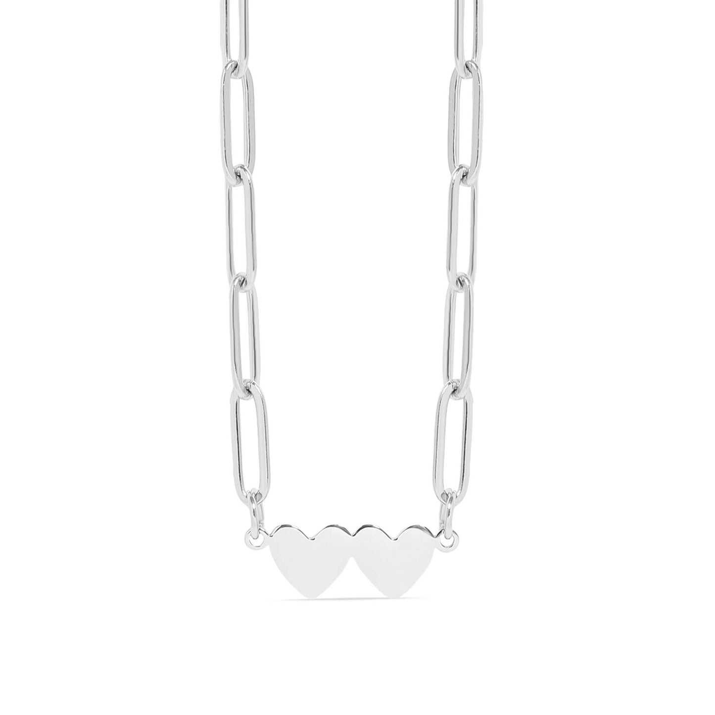 Stainless Steel Engravable 2 Heart Paperclip Necklace