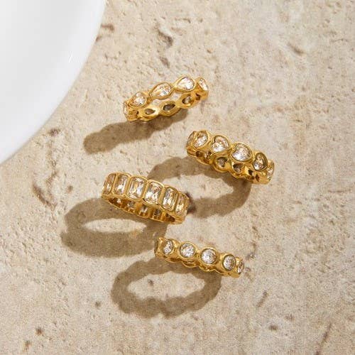 Gold Rhinestone Multi-Shape Eternity Stack Rings | 40R142