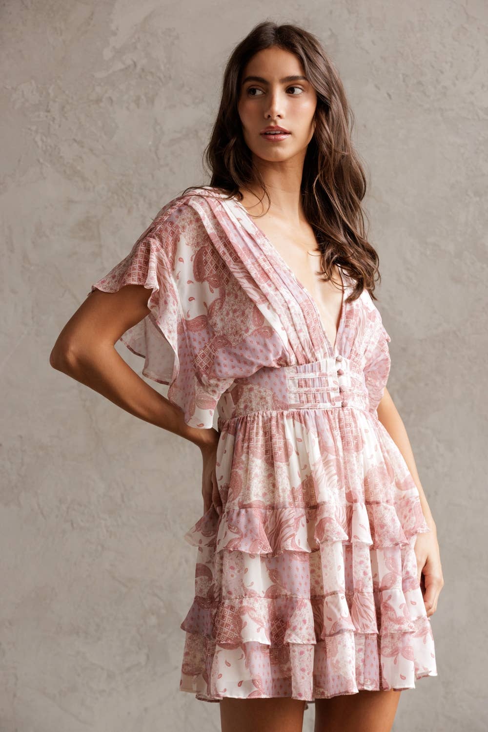 FLORAL MULTI RUFFLE TIERED MINI DRESS