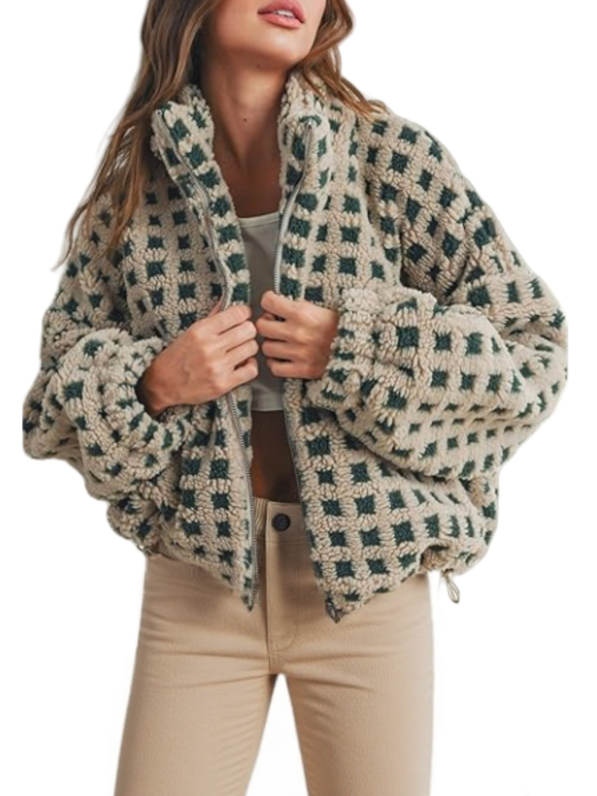 Checkered Gingham Sherpa zip-up jacket 6 COLORS