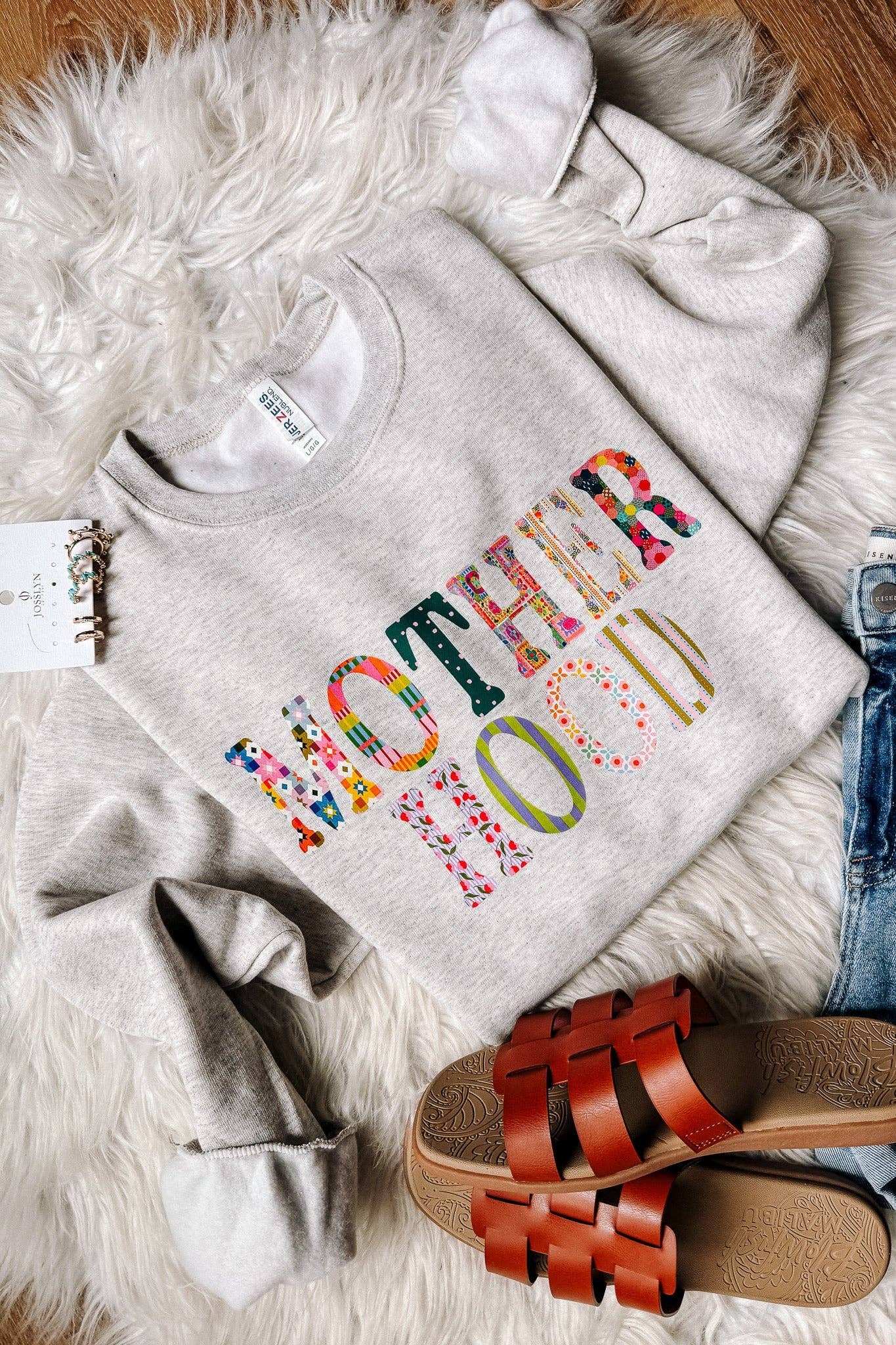 Patchwork Mother Hood Graphic Sweatshirt - Oatmeal Heather