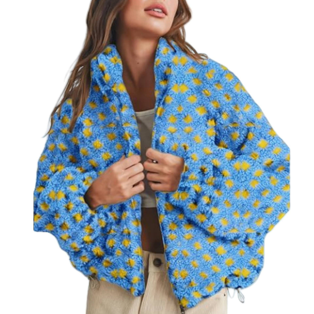 Checkered Gingham Sherpa zip-up jacket 6 COLORS