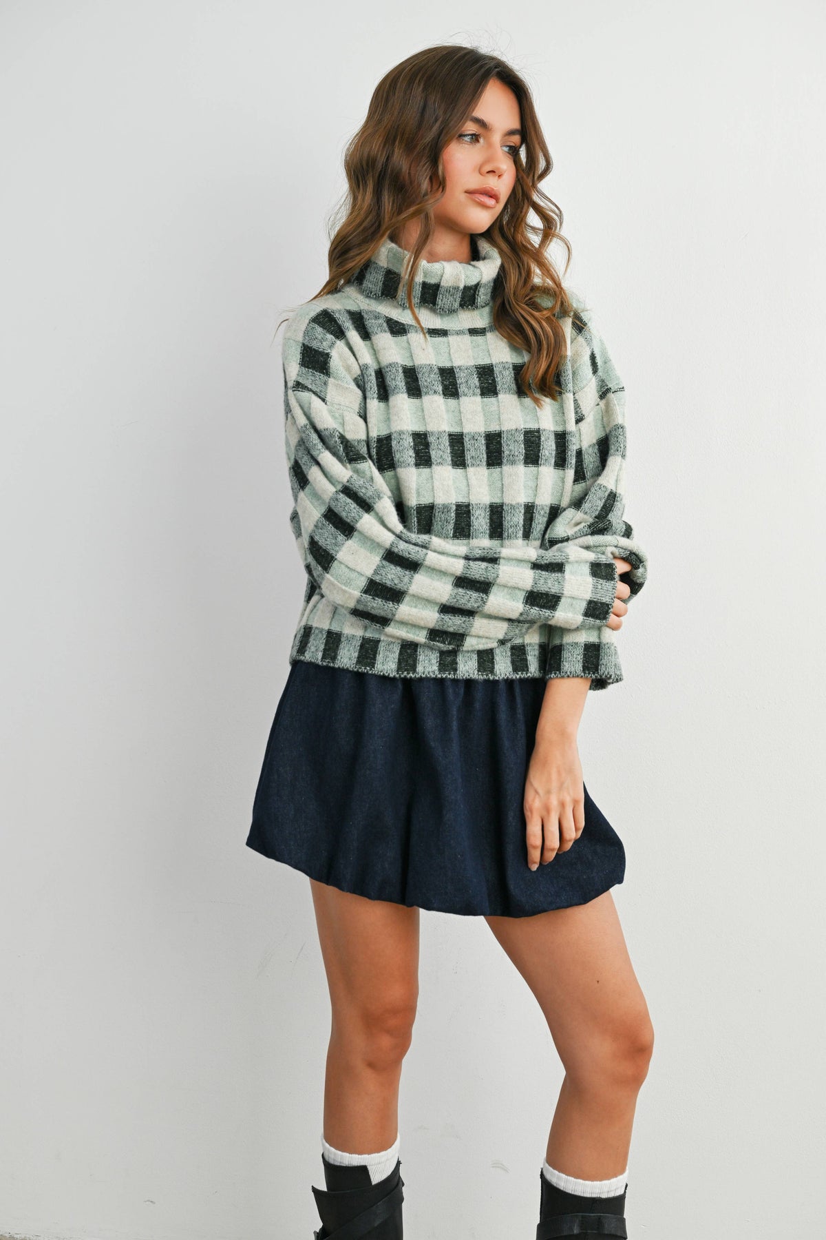 Fall Check Turtleneck Sweater - BMW7532