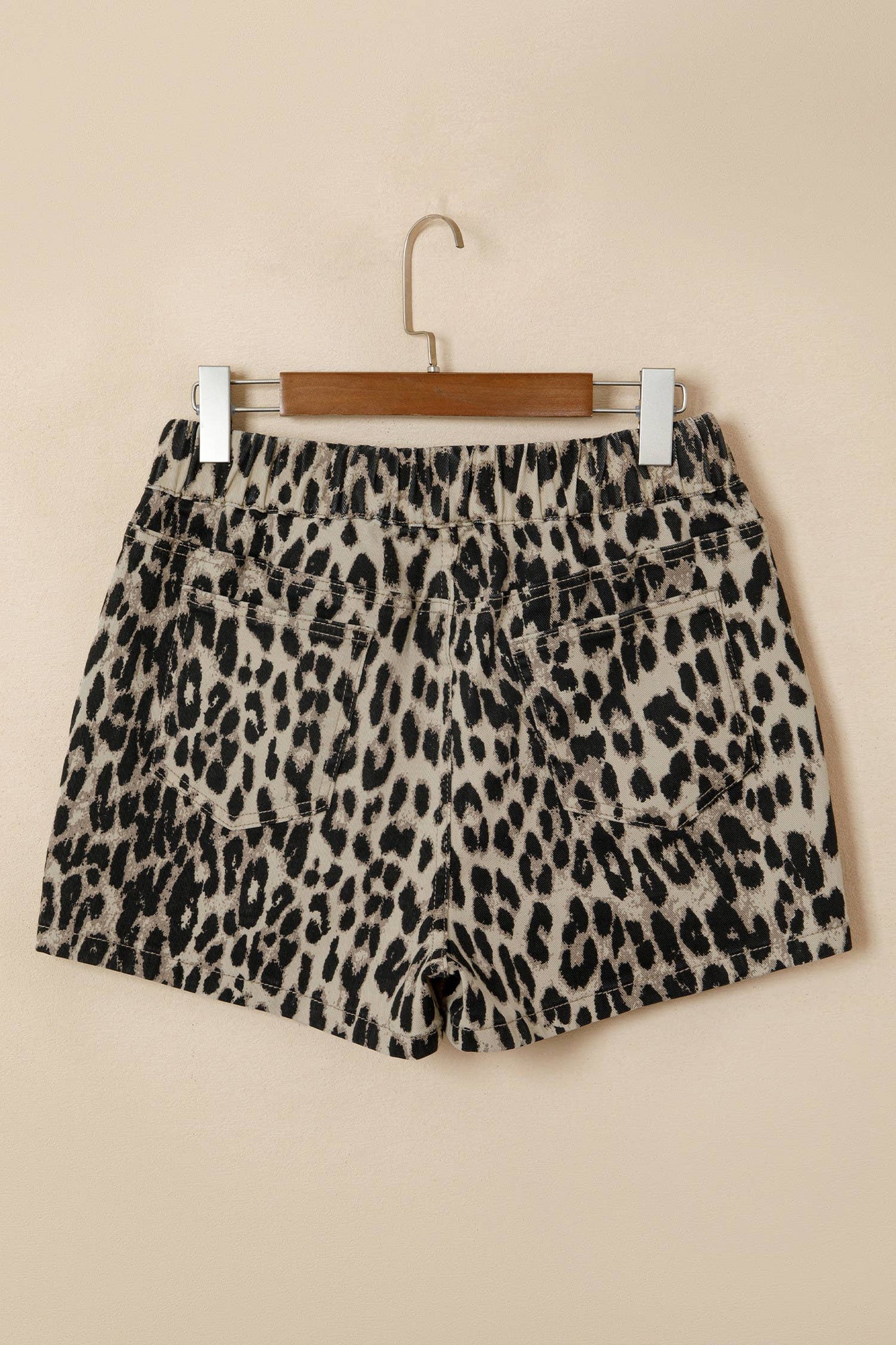 Leopard Lace-up Elastic Waistband Mid Rise Denim Shorts