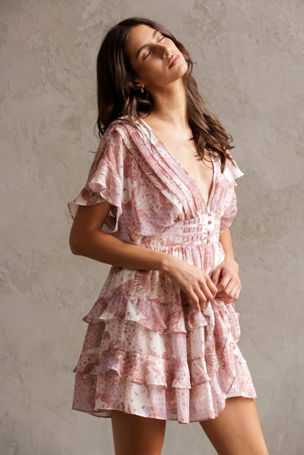 FLORAL MULTI RUFFLE TIERED MINI DRESS