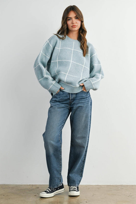 Checkered Crew Neck Knit Sweater - BMW8077