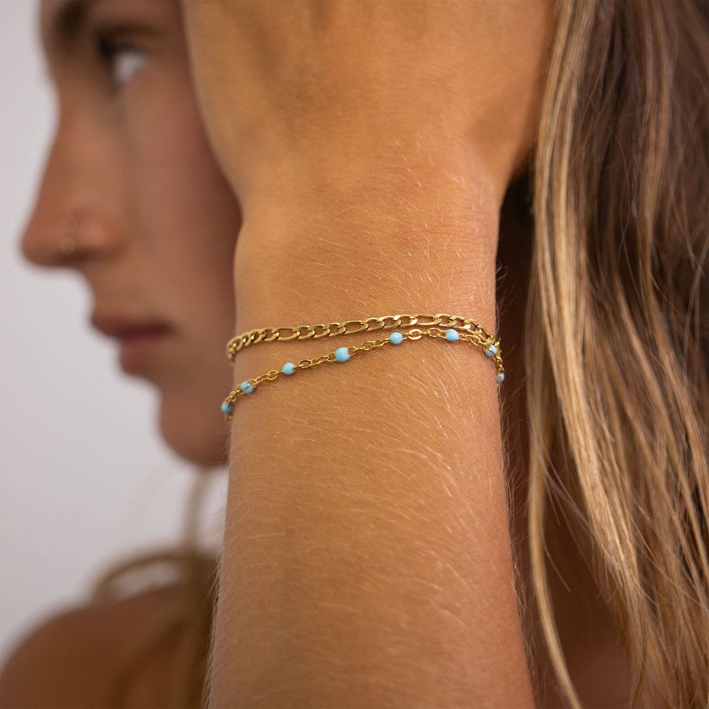 18K Gold PVD Stainless Steel Turquoise Confetti Bracelet