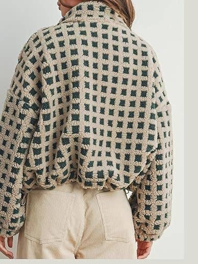 Checkered Gingham Sherpa zip-up jacket 6 COLORS