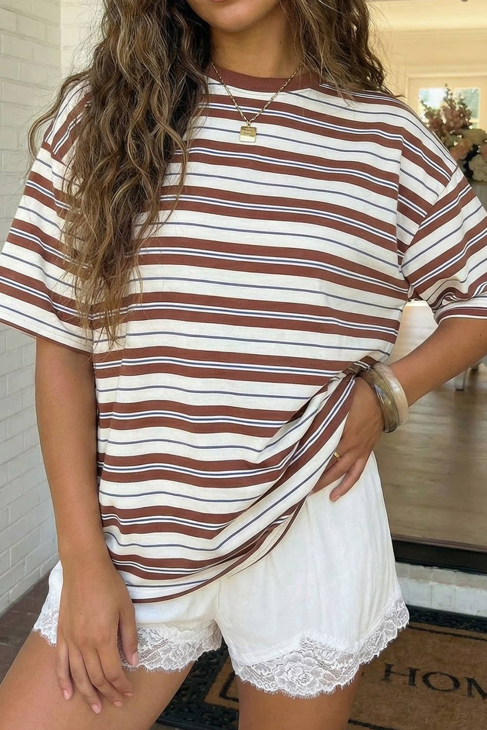 LAS Striped Half Sleeve Casual Oversized Tee (S-XL)