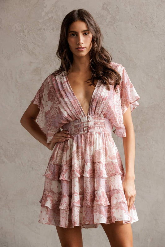 FLORAL MULTI RUFFLE TIERED MINI DRESS