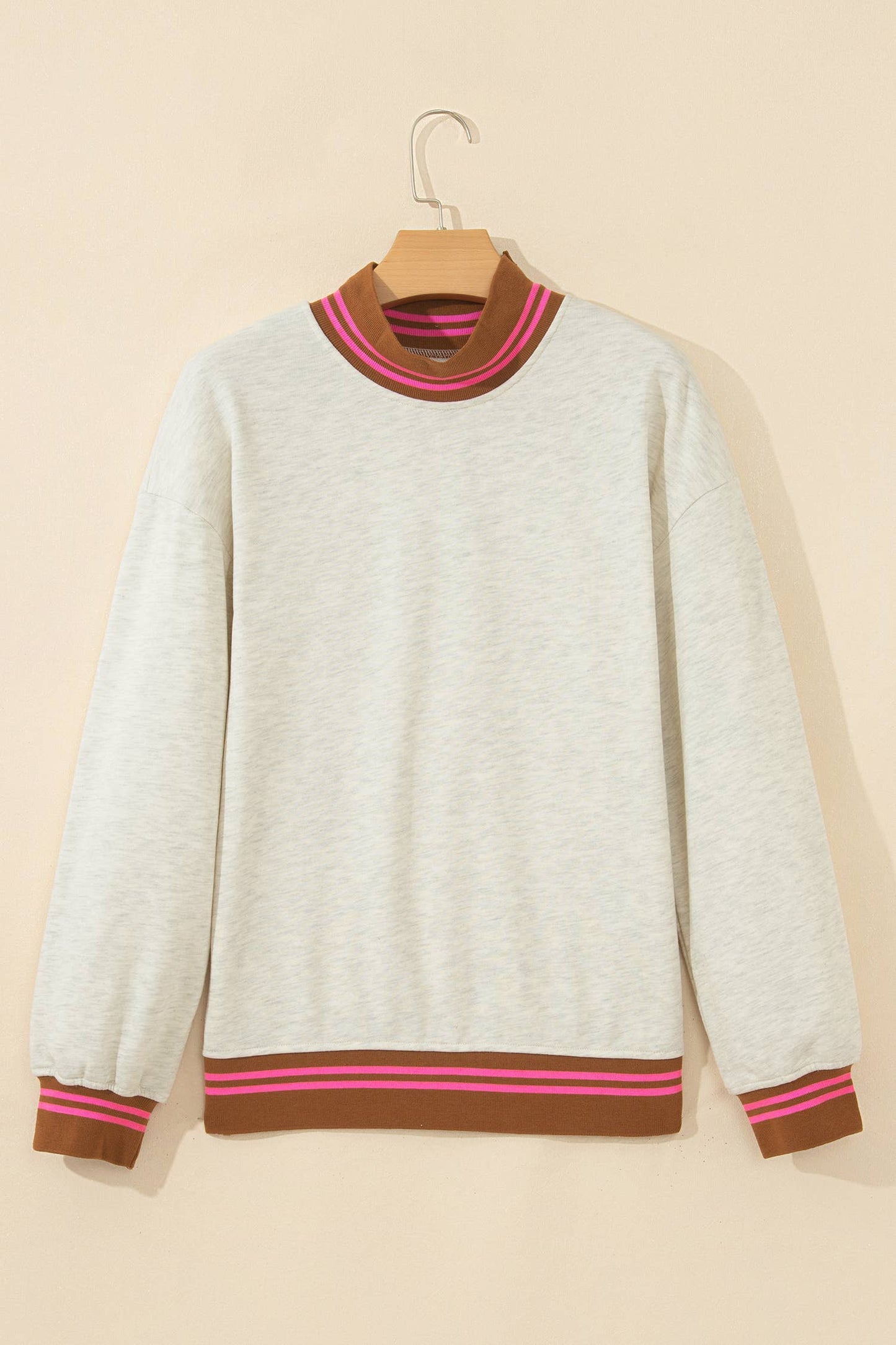 LAS Striped Ribbed Trim Mock Neck Sweatshirt (S-XL)